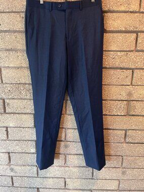 Woman’s Navy Blue Dress Pants With Button Closure & Side Pockets